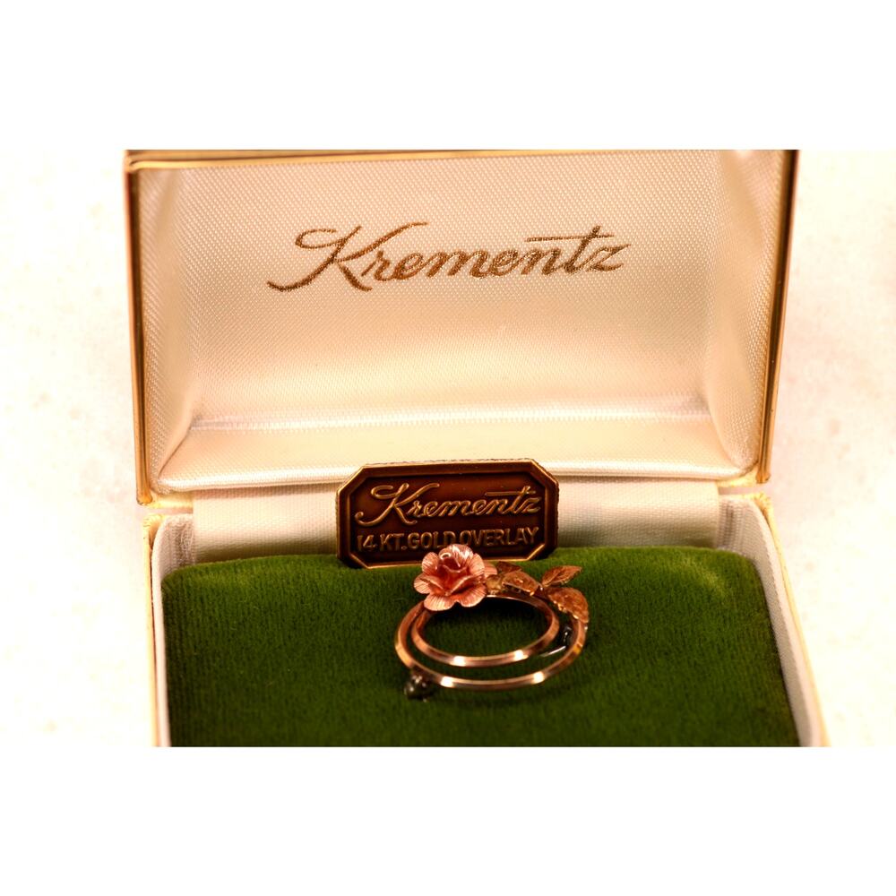 KREMENTZ 14K Gold Overlay Rose Circle Wreath Brooch Pin New In Box NOS